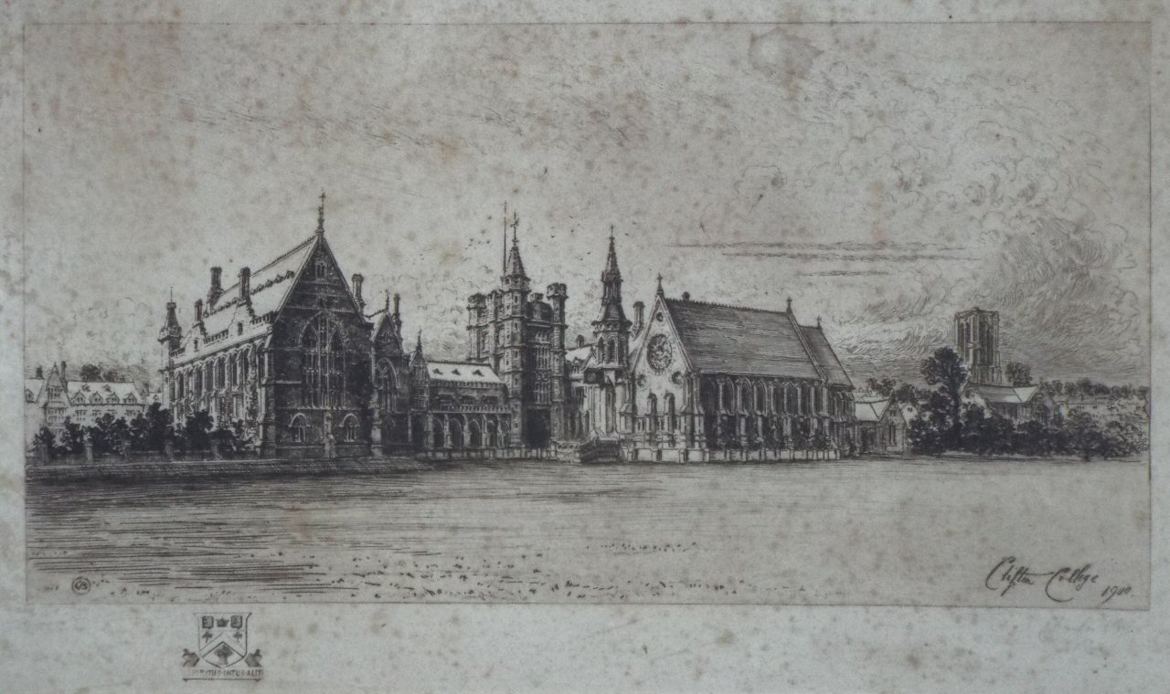 Etching - Clifton College 1900 - Bird